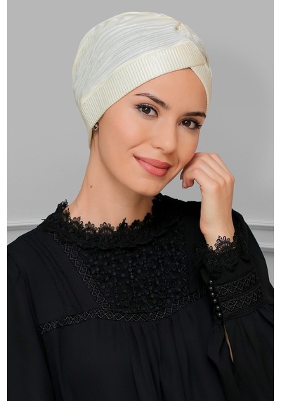 Hürrem Bone Krem Pratik Hazır Geçmeli Tesettür Bone Fukuro Piliseli Tek Çapra (545490636) Krem