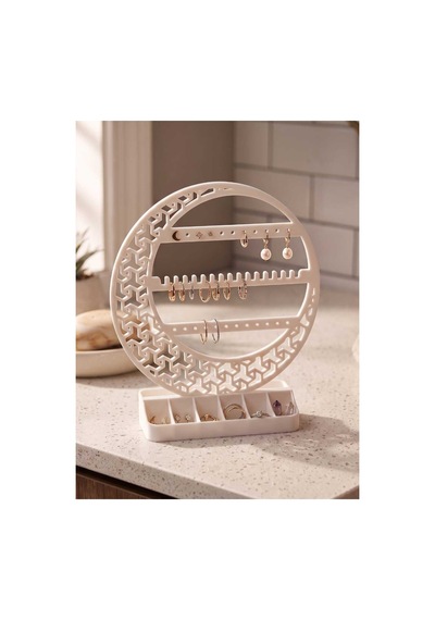 Dekoratif Beyaz Plastik Takı Standı Ve Organizeri - Küpelik Yüzüklük Takı Askısı 190x207x4 Mm Beyaz