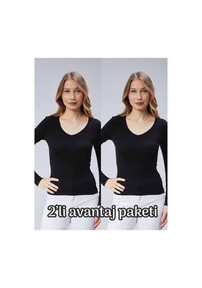 Virago 2'li Soft Cotton V Yaka Uzun Kol Bluz/body Siyah - 687153500 Siyah - 687153500 Siyah Virago 2'li Soft Cotton V Yaka Uzun Kol Bluz/body Siyah - 687153500 Siyah - 687153500 Siyah