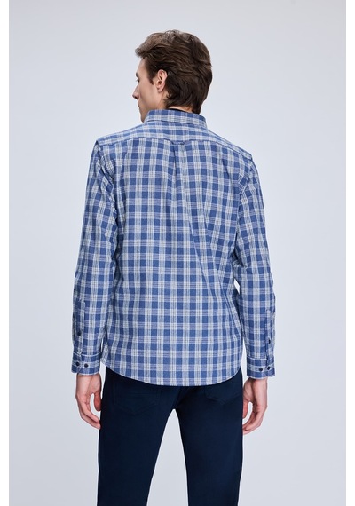 Hatemoğlu Mavi Slim Fit Kareli Düğmeli Yaka Uzun Kollu Pamuklu Gömlek 19151010014a 915 1964076 Mavi