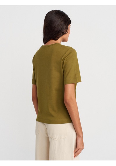 Dilvin 31840 V Yaka Kısa Kollu T-shirt-yağ Yeşil Yağ Yeşil