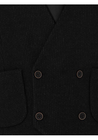 Cacharel Siyah Slim Fit Yün Karışımlı Çizgili Klasik Yelek