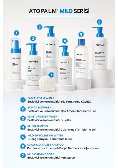 Kuru & Hassas Cilt İçin Besleyici & Nemlendirici Nazik Duş Jeli Atopalm Moisture Body Wash Beyaz Sabun