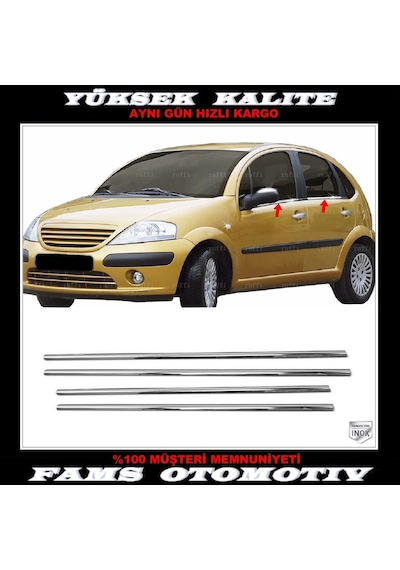 Famsotomotiv Citroen C3 Krom Cam Çıtası 4 Prç. 2002-2009 P. Çelik