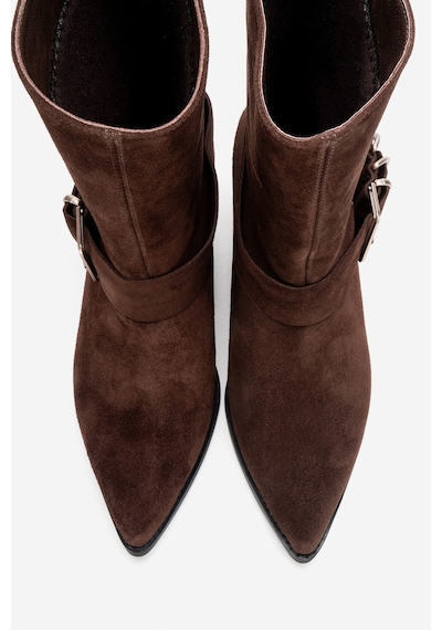 Luvishoes Velmor Kahverengi Süet Hakiki Deri Tokalı Kadın Western Bot Kahverengi