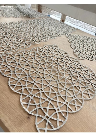 Salon Takımı Angles Çeyizlik Krem Runner Set 5 Parça İşlemeli Ranır Masa Sehpa Konsol Örtüsü Çok Renkli
