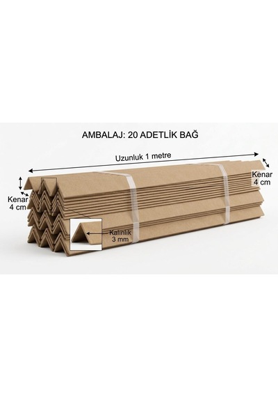 Kraft Karton Palet Koli Köşebent - Koli Kenar Köşe Koruyucu - 1 Metre X 4 Cm X 3 Mm - 20 Adet