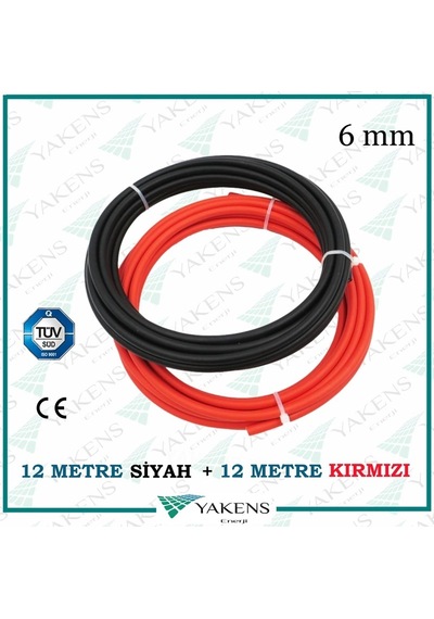Solar Kablo 12m+12m 6mm Güneş Paneli Kablo Seti Siyah Kırmızı