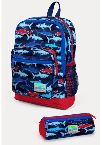 Coral High Kids Lacivert Kırmızı Köpek Balığı Desenli 2'li Okul Çanta Seti Set0223718