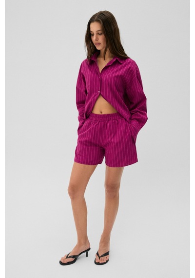 Grımelange Grimelange Lıya Kadın Oversize %100 Pamuk Şort Ve Gömlek Fuşya Çizgili Alt-üst Takım Grımelange Grimelange Lıya Kadın Oversize %100 Pamuk Şort Ve Gömlek Fuşya Çizgili Alt-üst Takım