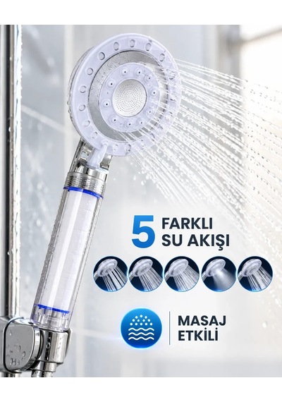 Masaj Etkili Filtreli Duş Başlığı 5 Fonksiyonlu Yağmur Sis Geniş Karışık Su Akışı Diğer