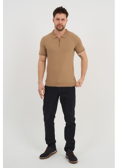 Alexander Gardi Alexandergardı Erkek Polo Yaka Fermuarlı Triko T-shirt Ag-50025 Bej