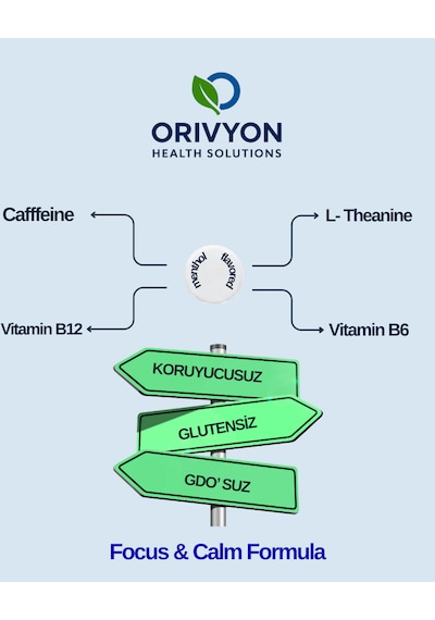 Orivyon Focus & Calm Formula Kafein, L-teanin, Vitamin B6 Ve Vitamin B12 İçeren Takviye Edici Gıda