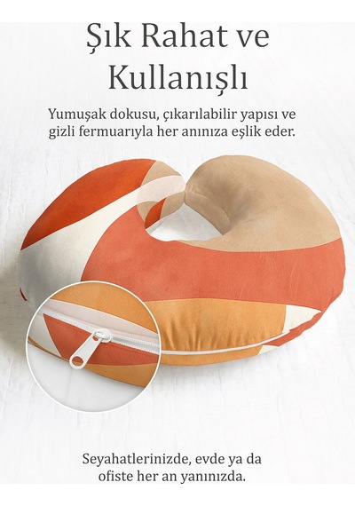 Retro Renkli Ergonomik Boyun Yastığı - Modern Dalga Turuncu Bej Seyahat Yastığı Mat Gün Doğumu Mint