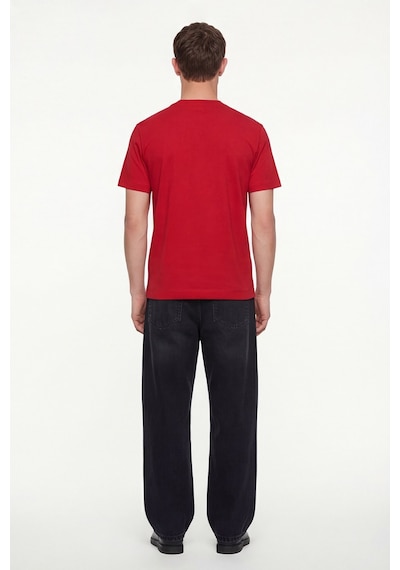 Sabri Özel Erkek Kırmızı Normal Kesim Regular FitPamuk Dokuma Bisiklet Yaka Basic T-shirt