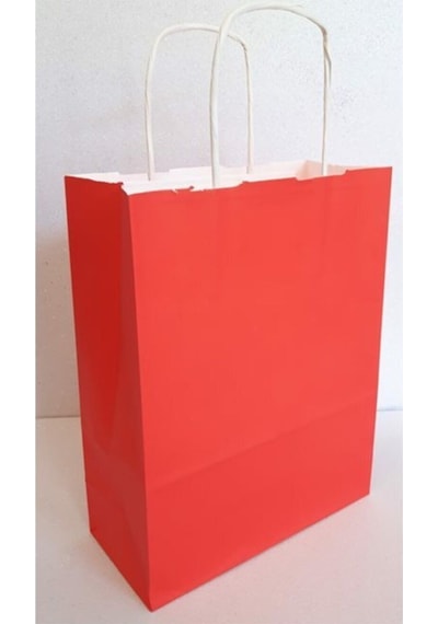 Kraft Kırmızı Çanta 25X31X12 ( 25 Adet ) ( Kağıt Poşet Çanta )