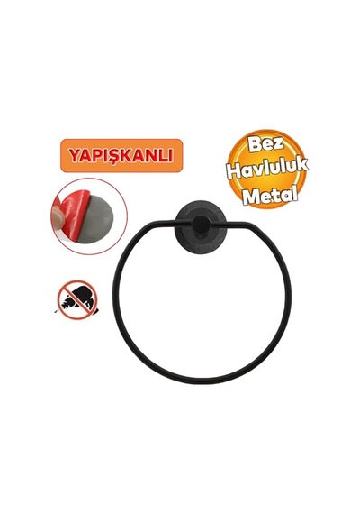 Siyah Bez Havluluk Aparatı Yapışkanlı Lavabo Banyo Mutfak Standı Bez Havlu Askısı Paslanmaz Metal Genel
