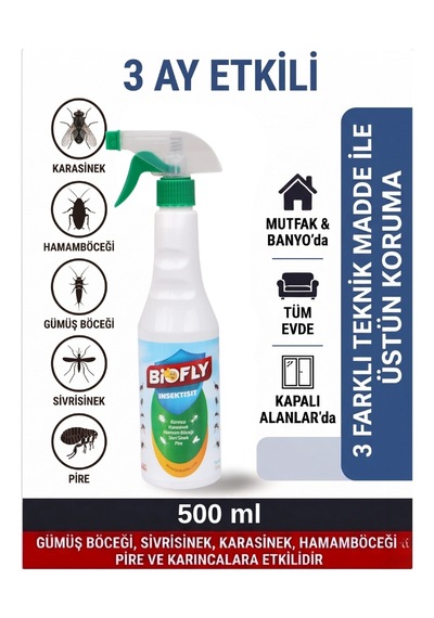 Haşere İlacı, Hamam Böceği, Karınca, Gümüş Böceği, Pire, Sivrisinek, Kara Sinek Biofly 500 Ml