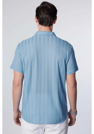 Tudors Slim Fit Dar Kesim Kısa Kollu Nefes Alan Örme Doku Armür Desenli Yazlık Mavi Erkek Gömlek-31003-mavi Mavi