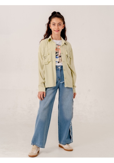 Giyicem Kız Çocuk D Tokalı Ceket T-shirt İkili Takım 1806 Yeşil