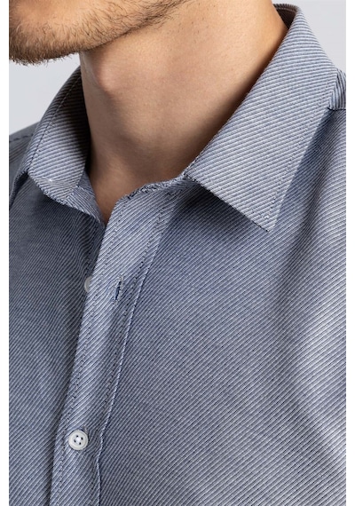 Tudors Modern Slim Fit Dar Kesim Armürlü Erkek Gömlek-14658 Lacivert
