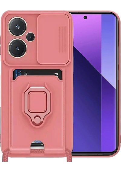Durukar Redmi Note 13 Pro Plus Kılıf Zuma Kartvizitli Yüzüklü Silikon - Pembe