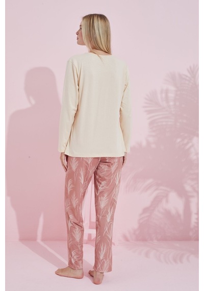 Siyah İnci Pamuklu Örme Pijama Takım 24240184 Krem