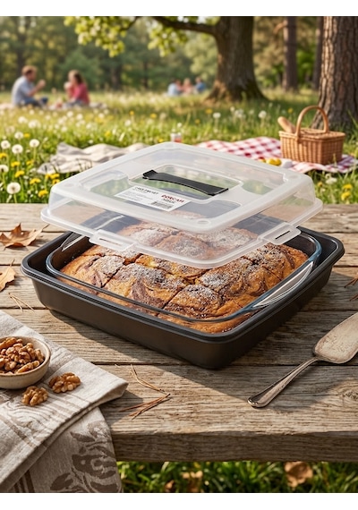 Kare Kek Ve Börek Saklama Kabı 30x30 Cm Tutacaklı Kilitli Kapaklı Pasta Poğaça Taşıma Kutusu Antrasit
