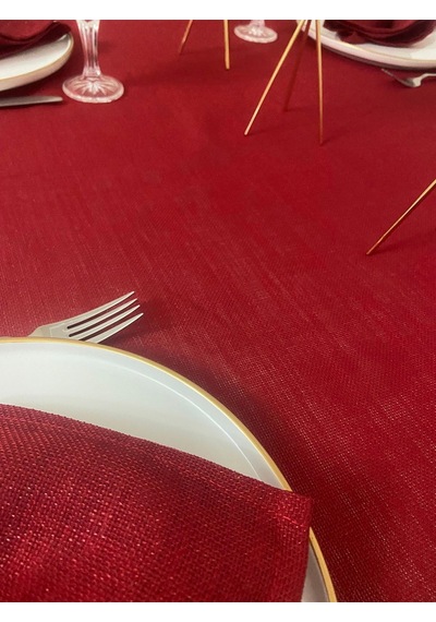 Simli Dertsiz Salon Masa Örtüsü Kırmızı 13 Parça