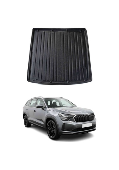 Skoda Kodiaq 5k 2024+ Uyumlu Araca Özel Kauçuk Tpe Bagaj Havuzu Siyah Üst Kademe İçin