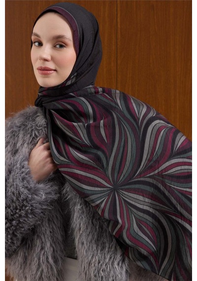 Silk Home Viskon Karışımlı Mayda Şal Antrasit Zemin Çok Renkli Desenli Tok Duruşlu 190x70