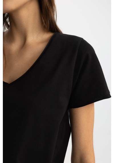 Defacto Regular Fit V Yaka Basic Kısa Kollu Tişört K1507AZ24SMBK81 Siyah
