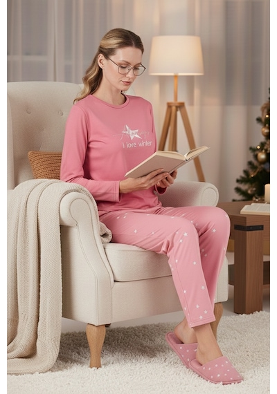 Lela Regular Fit Desenli Bisiklet Yaka Bayan Pijama Takımı 65719102 Pembe Lela Regular Fit Desenli Bisiklet Yaka Bayan Pijama Takımı 65719102 Pembe