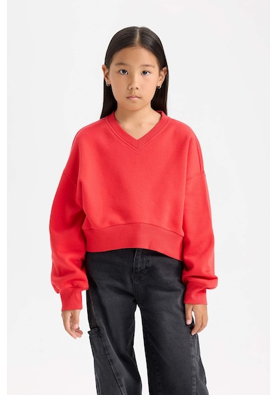 DeFacto Kız Çocuk Cropped Fit V Yaka Basic Düz Sweatshirt D7047A824WNRD348 Kırmızı DeFacto Kız Çocuk Cropped Fit V Yaka Basic Düz Sweatshirt D7047A824WNRD348 Kırmızı