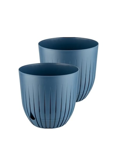 Çizgi Saksı Plastik Delikli Tabaklı Çiçek Saksısı 2 Adet, Mavi, 5 Litre