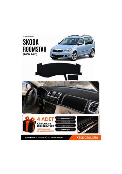 Skoda Roomstar 2006-2015 Uyumlu Torpido Koruma, Torpido Örtüsü, Torpido Kılıfı - Siyah-gri - Sk002