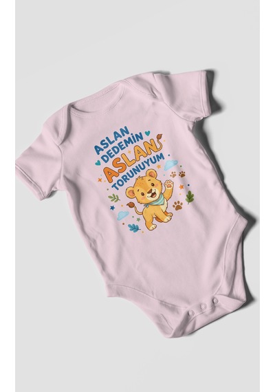 Morivokids Aslan Dedemin Aslan Torunuyum Kısa Kollu Bebek Body %100 Pamuk Bebe Pembe