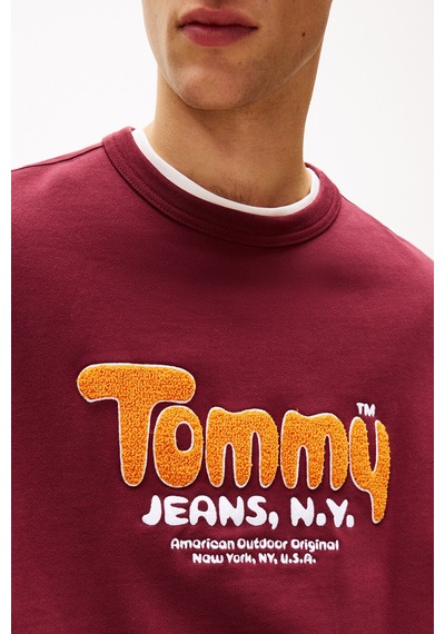 Tommy Jeans Bisiklet Yaka Bordo Erkek Sweatshırt Dm0dm22087xıu Tjm Rlx Boucle Fnt Pl Bordo