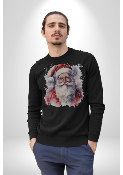 Mutlu Noel Baba Yeni Yıl Tasarımı Unisex Siyah Baskılı Sweatshirt Siyah