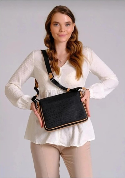 Just Polo Orijinal Kadın 3 Bölmeli Lüks Omuz Çantası Shopper Siyah - Taba