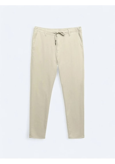 Kip Bej Desenli Dokuma Jogging Fit Casual Pantolon Bej
