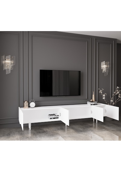 Capella Country Mdf Beyaz 5 Kapak Ahşap Ayaklı 200 Cm Tv Ünitesi