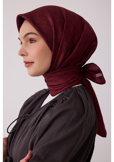 Belli Geometrik Desen %100 Twill İpek Eşarp Be25 Bordo