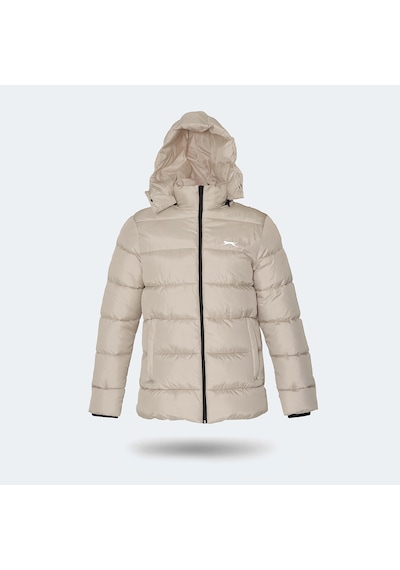 Slazenger GAFAR Büyük Beden Erkek Kapüşonlu Şişme Bej Mont & Kaban