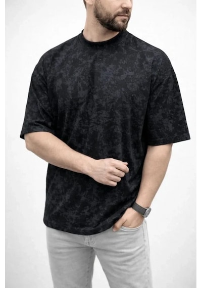 Efnaz Style Erkek Premium Tişört Osy Yumuşak Dokulu Yıkamalı Oversize T-shirt - Siyah