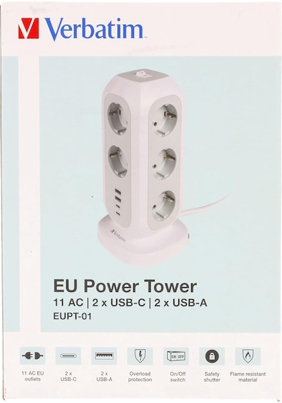 Verbatim 49547 - Eupt-01 Eu Power Tower - 11xac / 2xusb / 2xtype-