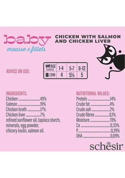 Schesir Tavuk Somon ve Tavuk Karaciğeri Yavru Kedi Maması 3 x 55 G
