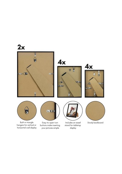 10'lu Paket Siyah Resim Çerçeveleri Kolaj Duvar Dekoru - Galeri Duvar Çerçevesi Seti İki 8x10, Dört 5x7 Ve Dört 4