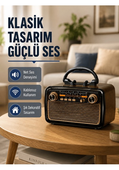 Ahşap Dokulu Bluetooth Müzik Kutusu Vintage Led Tasarımıyla Modern Ses Deneyimi - 15000