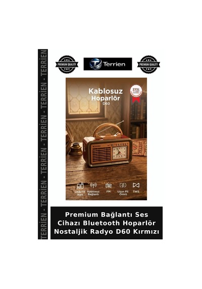 Premium Bağlantı Ses Cihazı Bluetooth Hoparlör Nostaljik Radyo D60 Kırmızı
